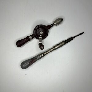 2 Vintage Tools - Yankee No 30 Telescope Screwdriver & Stanley Egg Beater Drill